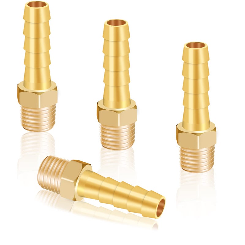 KOOTANS 4pcs Brass Hose Barb Fittings 5/16" Hose Barb to 1/8 NPT Male Thread Air Hose Fittings Brass Quick Coupler Air M Type Adapter Connector Fitting - Image 1